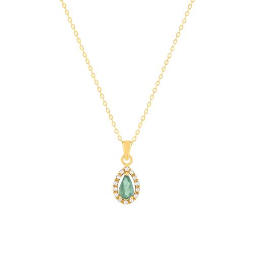 Collier or 375 jaune diamant et émeraude 45cm
