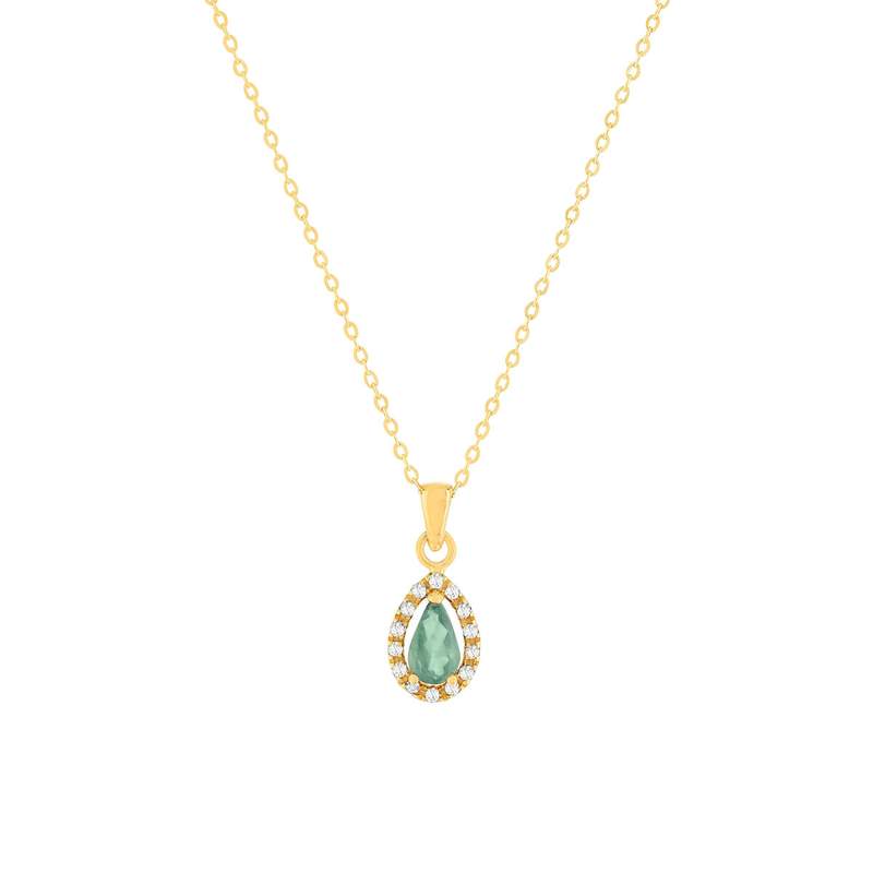 Collier or 375 jaune diamant et émeraude 45cm - vue 1