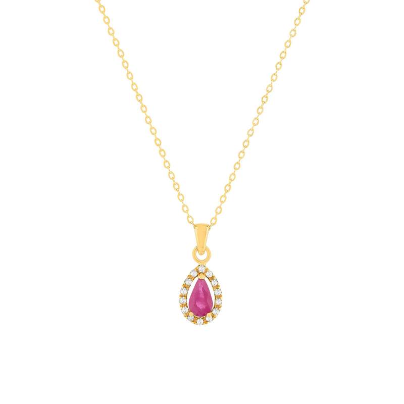 Collier or 375 jaune diamant et rubis 45cm - vue 1