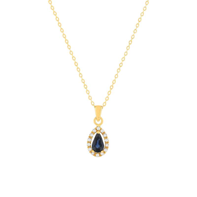 Collier or 375 jaune diamant et saphir 45cm - vue 1