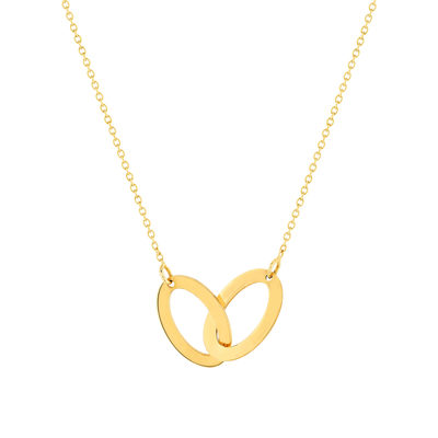 Collier or jaune 375 42 cm motif 2 anneaux entrelacés