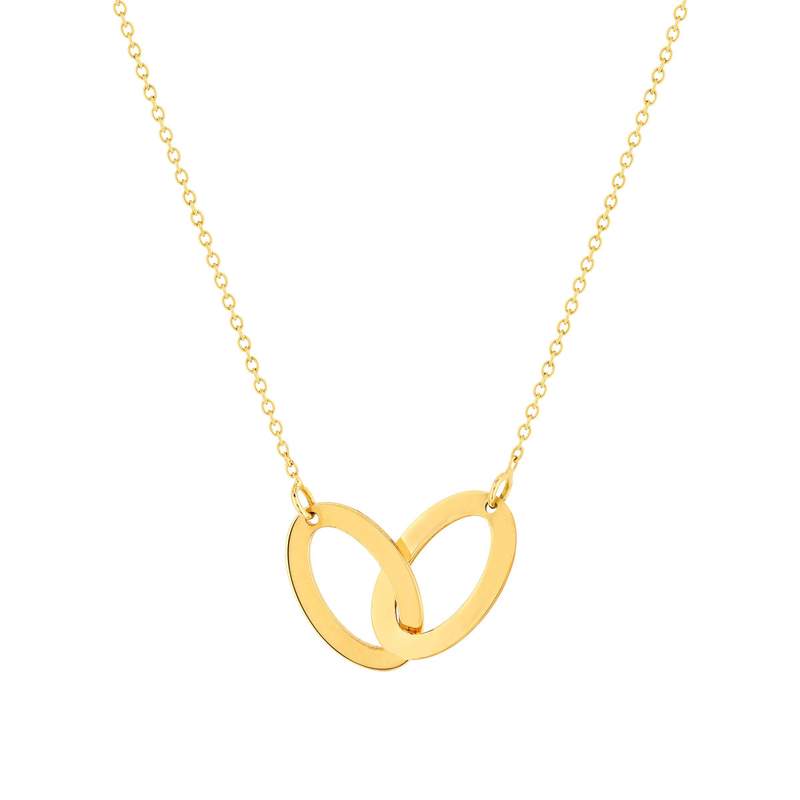 Collier or jaune 375 42 cm motif 2 anneaux entrelacés - vue 1