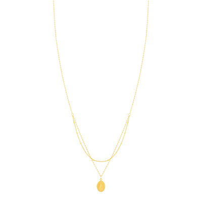 Collier or 375 jaune double rang médaille Vierge miraculeuse 42 cm