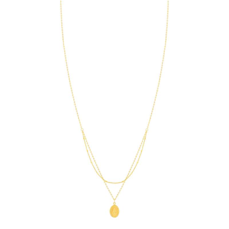 Collier or 375 jaune double rang médaille Vierge miraculeuse 42 cm - vue 1