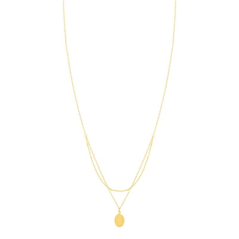 Collier or 375 jaune double rang médaille Vierge miraculeuse 42 cm - vue D2