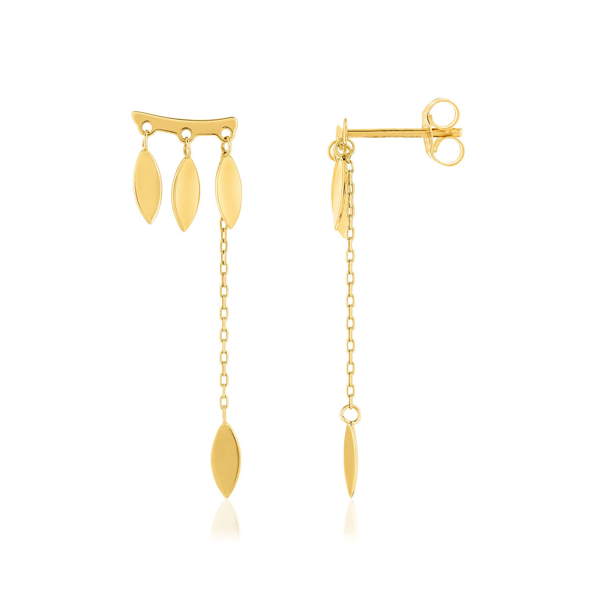 Boucles d'oreilles or jaune 375 motif feuille