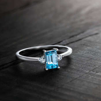 Bague argent 925 topaze Swiss Blue zirconias