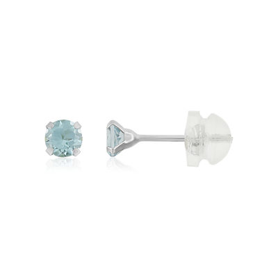 Boucles d'oreilles or 375 blanc topazes bleues traitées 0,44 carat
