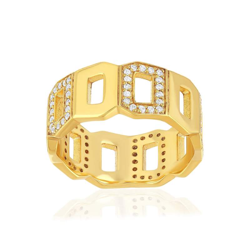 Bague plaqué or jaune multi boucles ajourées et zirconias - vue 1