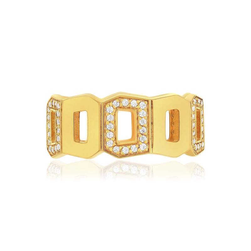 Bague plaqué or jaune multi boucles ajourées et zirconias - vue 3