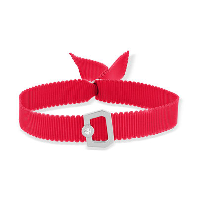 Bracelet boucle argent 925 zirconias ruban rouge 21cm - vue 1