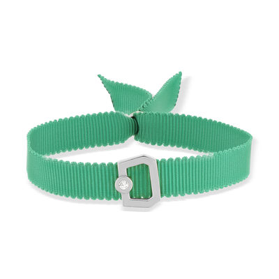 Bracelet boucle argent 925 zirconias ruban vert 21cm