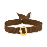 Bracelet boucle plaqué or jaune zirconias ruban chocolat 21cm