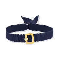 Bracelet boucle plaqué or jaune zirconias ruban marine 21cm