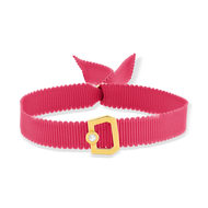 Bracelet boucle plaqué or jaune zirconias ruban rose 21cm