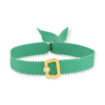 Bracelet boucle plaqué or jaune zirconias ruban vert 21cm - vue 1