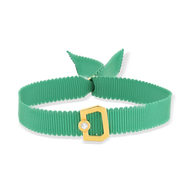 Bracelet boucle plaqué or jaune zirconias ruban vert 21cm