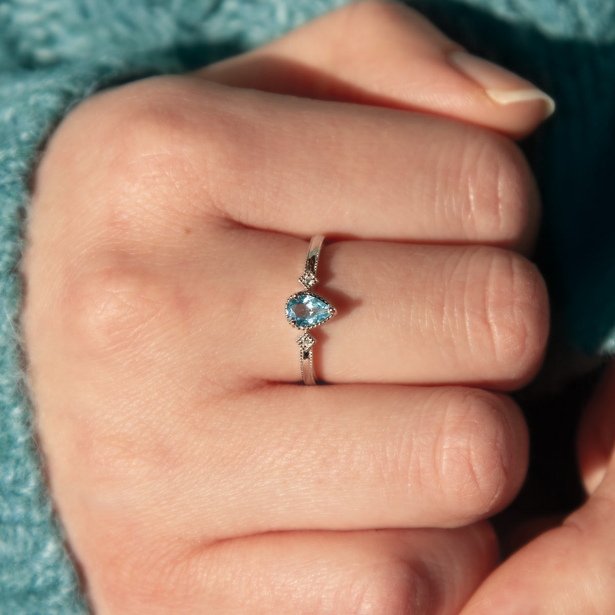 Bague argent 925 aigue marine et zirconias
