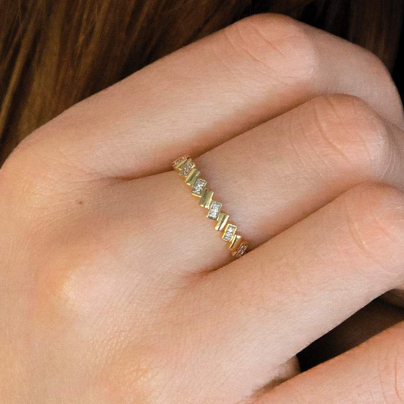 Bague or 375 2 tons diamants - vue porté 1