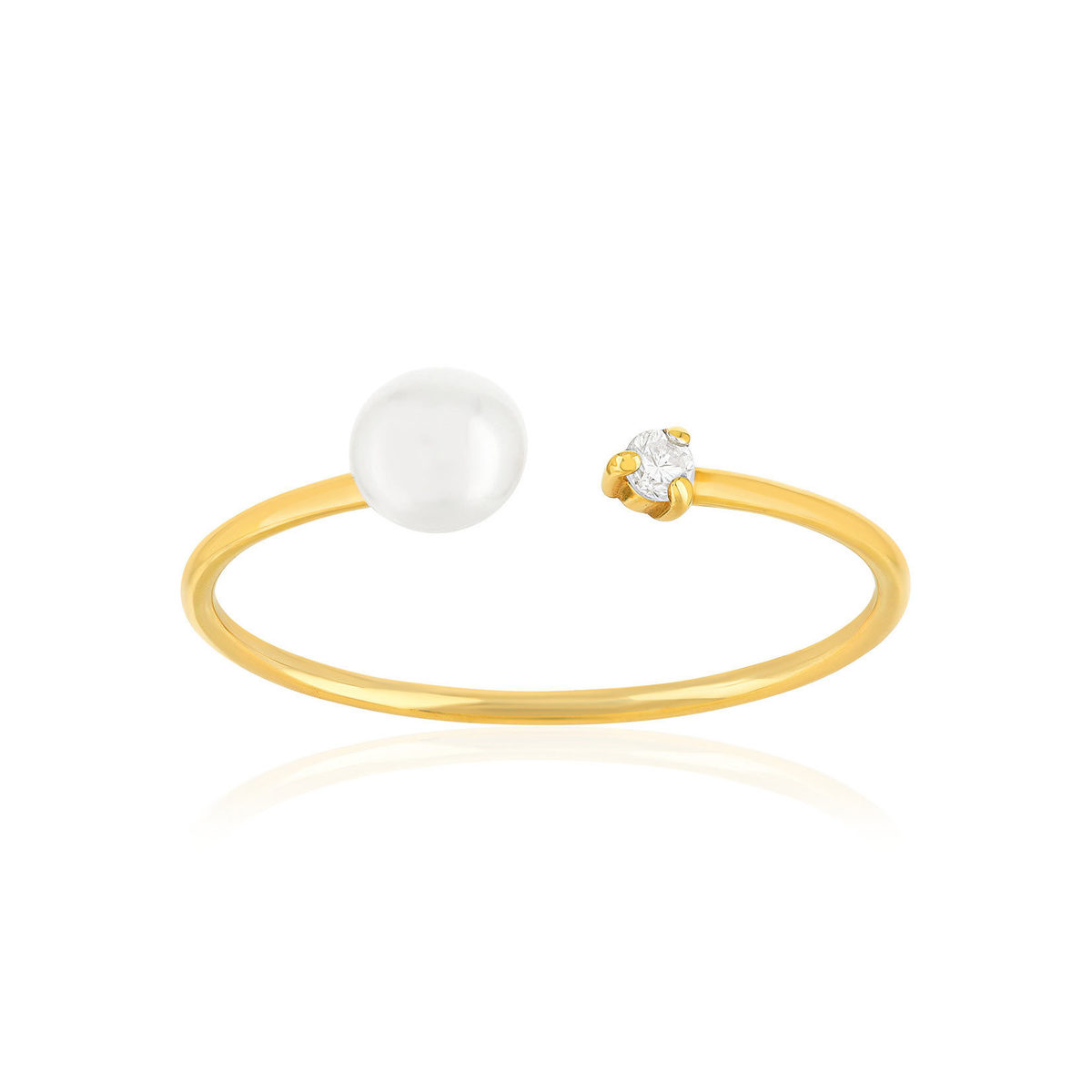 Bague or 375 jaune perle et zirconias