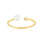 Bague or 375 jaune perle et zirconias - vue 1