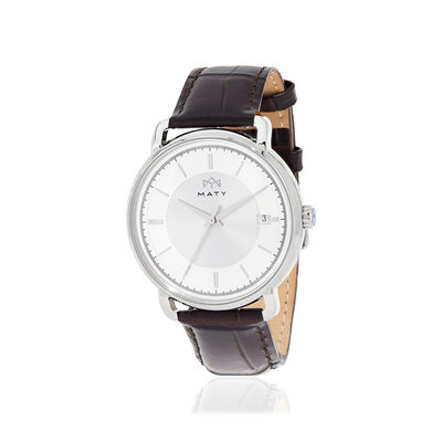 Montre MATY homme, bracelet cuir marron chocolat - vue 1