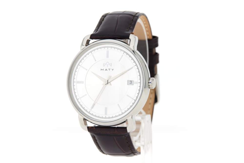 Montre MATY homme, bracelet cuir marron chocolat - vue 2