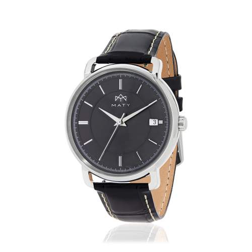 MATY herenhorloge, zwarte leren band