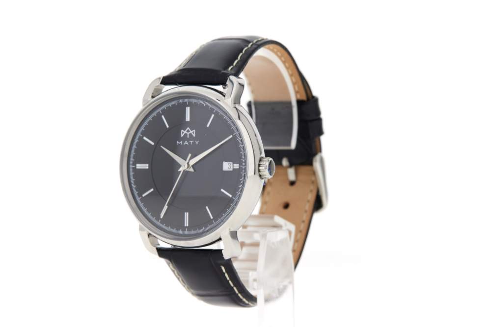 Montre MATY homme, bracelet cuir noir - vue 3
