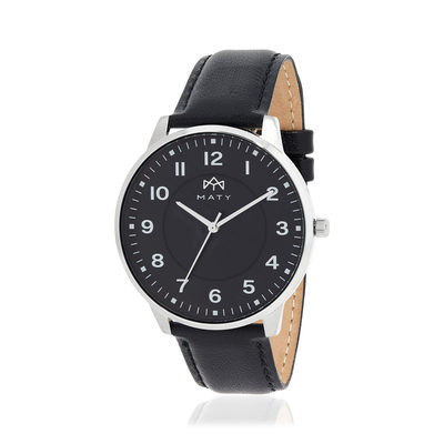 MATY men's watch, black leather strap