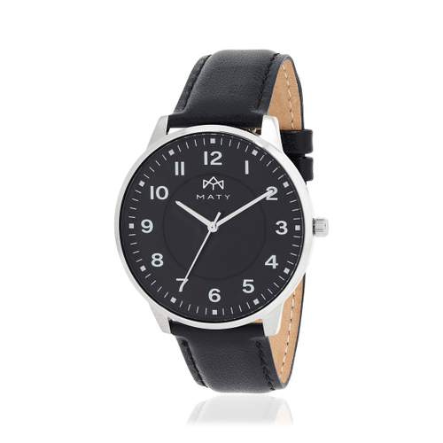 MATY herenhorloge, zwarte leren band
