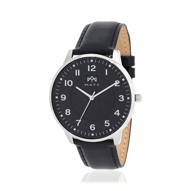Montre MATY homme, bracelet cuir noir - vue 1