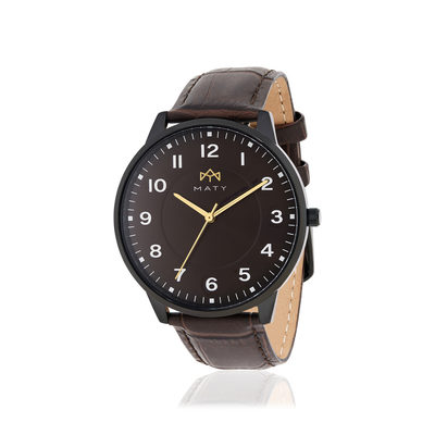 MATY men's watch, chocolate brown leather strap