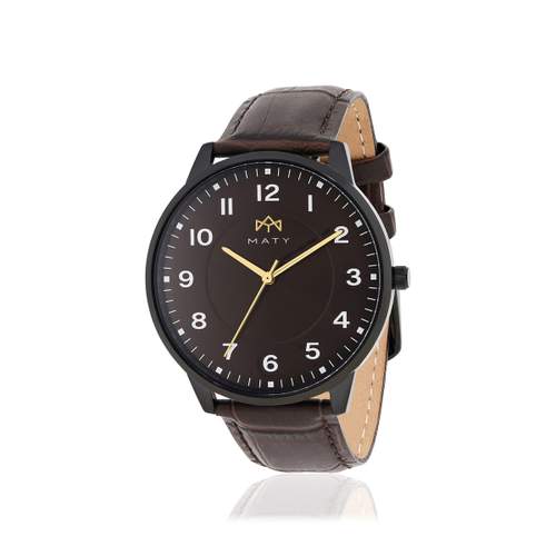 MATY herenhorloge, chocoladebruine leren band