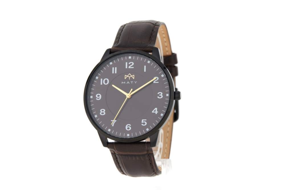 Montre MATY homme, bracelet cuir marron chocolat - vue 2