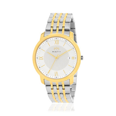 Montre MATY homme, bracelet acier inoxydable bicolore