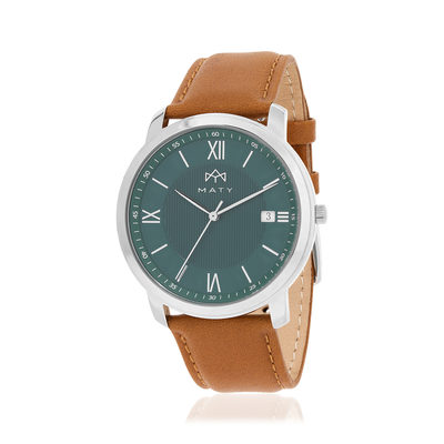 Montre MATY homme, bracelet cuir marron