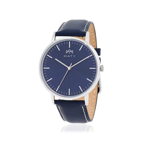 MATY herenhorloge, blauwe leren band