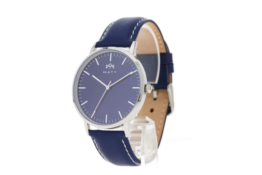 Montre MATY homme, bracelet cuir bleu - vue 3