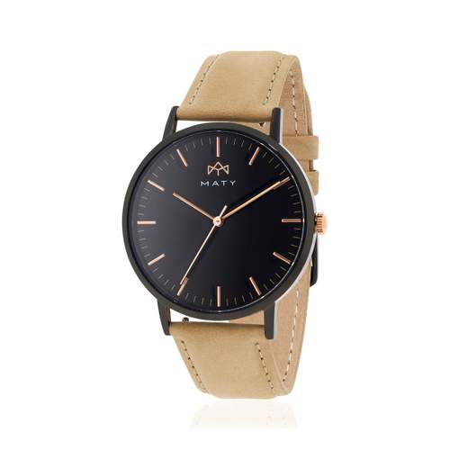 MATY herenhorloge, bruine leren band
