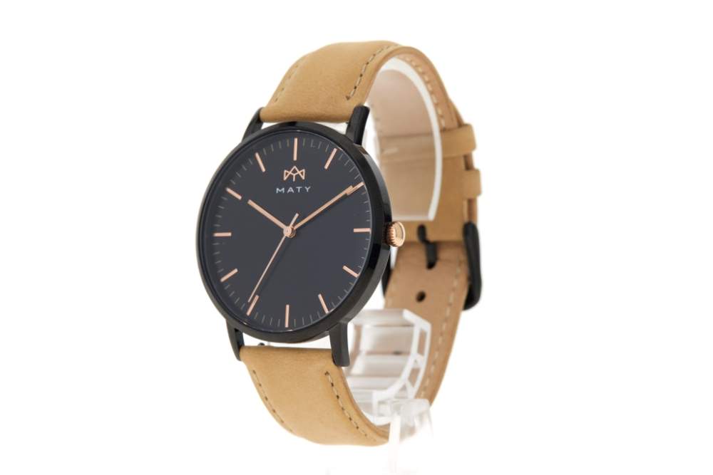 Montre MATY homme, bracelet cuir marron - vue 3