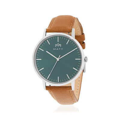Montre MATY homme, bracelet cuir marron - vue 1