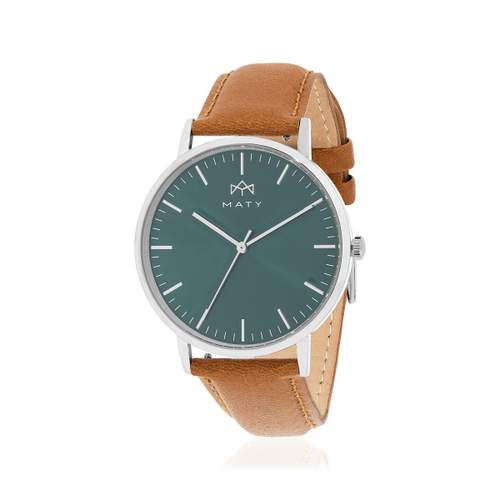 Montre MATY homme, bracelet cuir marron