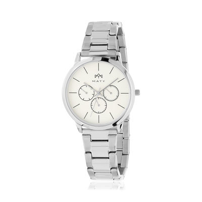 Montre MATY homme chronographe, bracelet acier inoxydable argent - vue 1