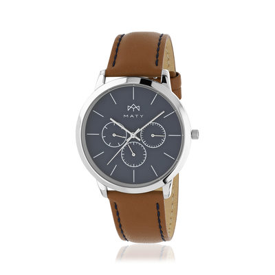 Montre MATY homme chronographe, bracelet cuir marron