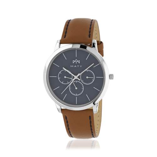 MATY heren chronograaf horloge, bruin leren band