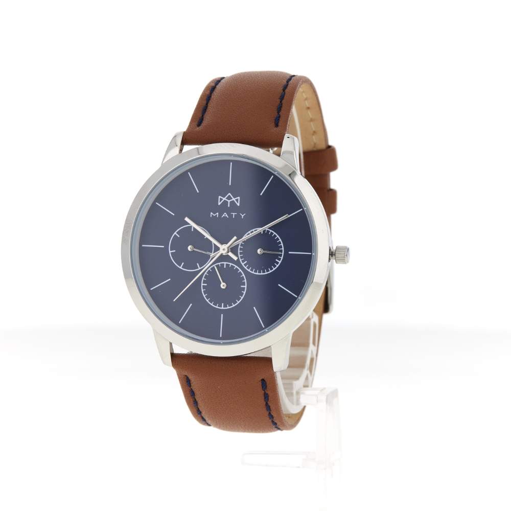 Montre MATY homme chronographe, bracelet cuir marron - vue 2