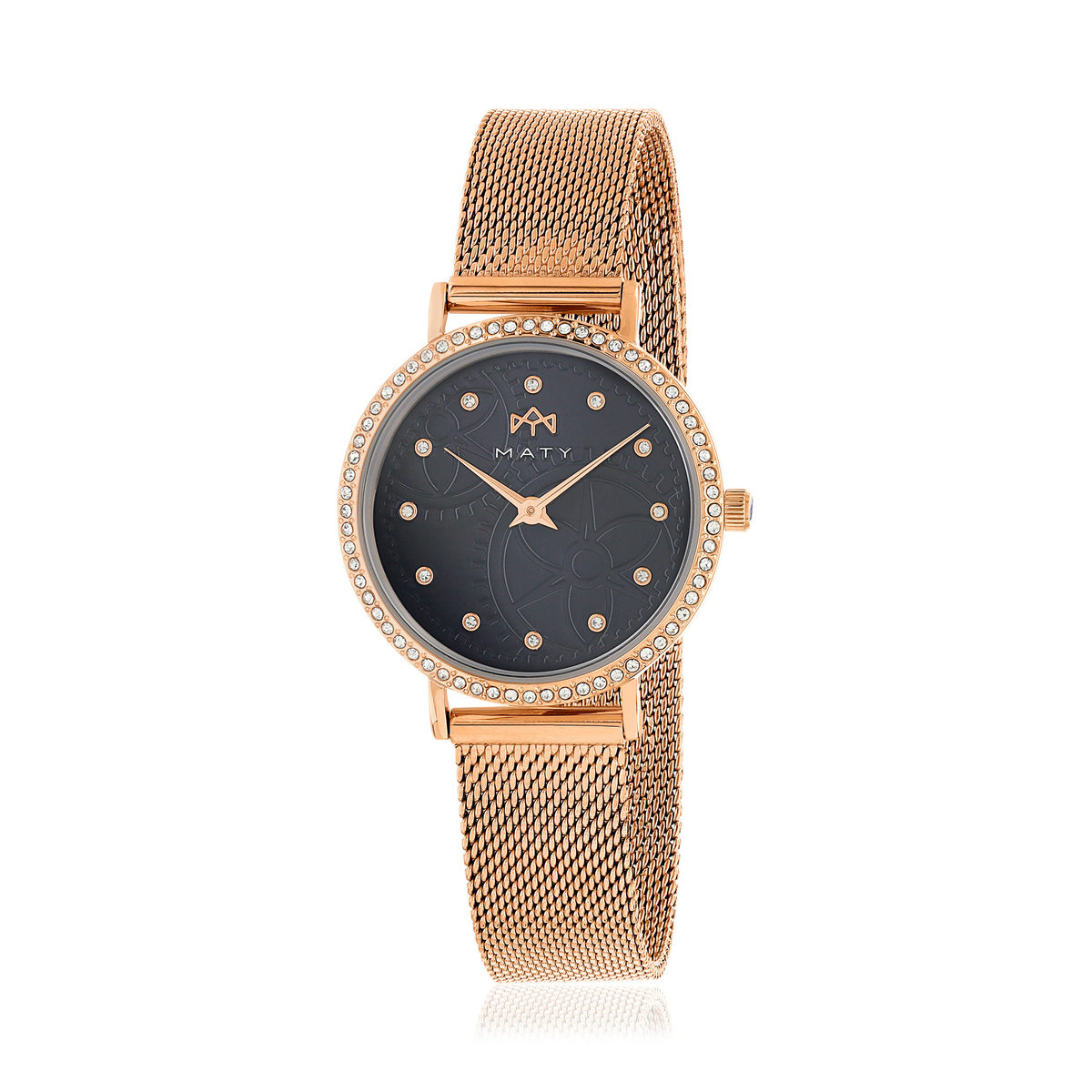 Montre MATY femme, bracelet acier inoxydable doré rose
