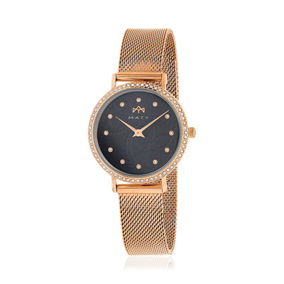 Montre MATY femme, bracelet acier inoxydable doré rose - vue 1