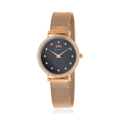Montre MATY femme, bracelet acier inoxydable doré rose